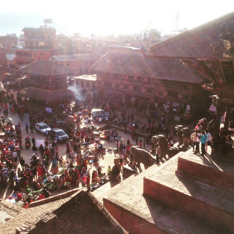 Vue sur Durbar Square au coeur du Festival Tihar, Bhaktapur