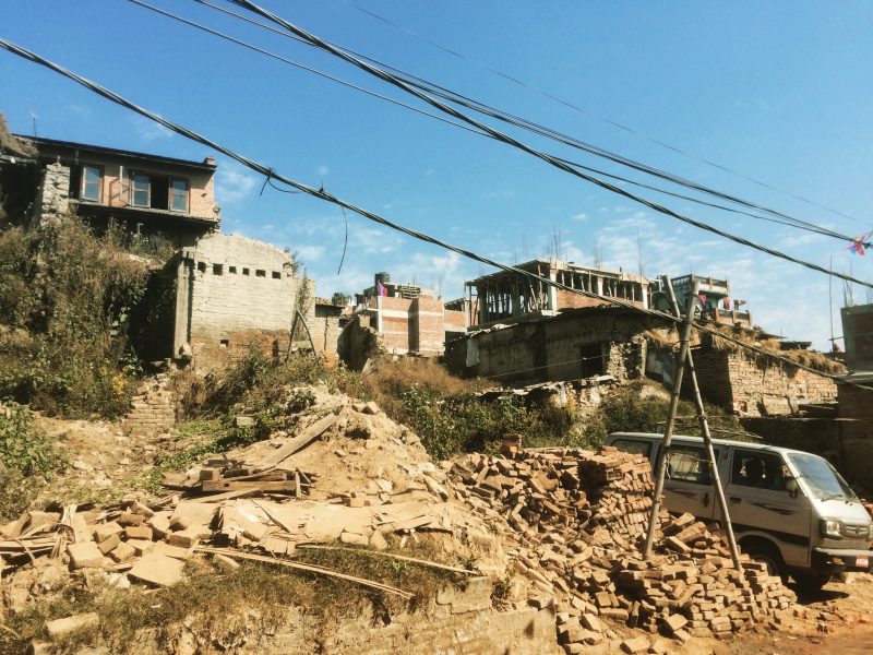 Décombres à Bhaktapur après le tremblement de terre de 2015