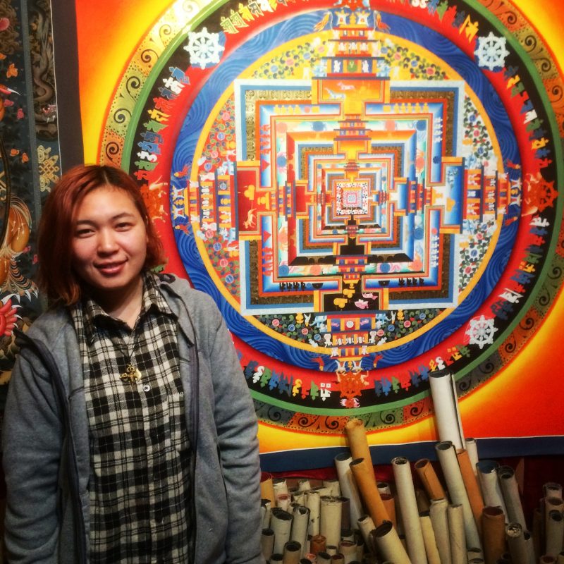 Célèbre mandala peint selon le modèle dessiné par le 14e Dalai Lama